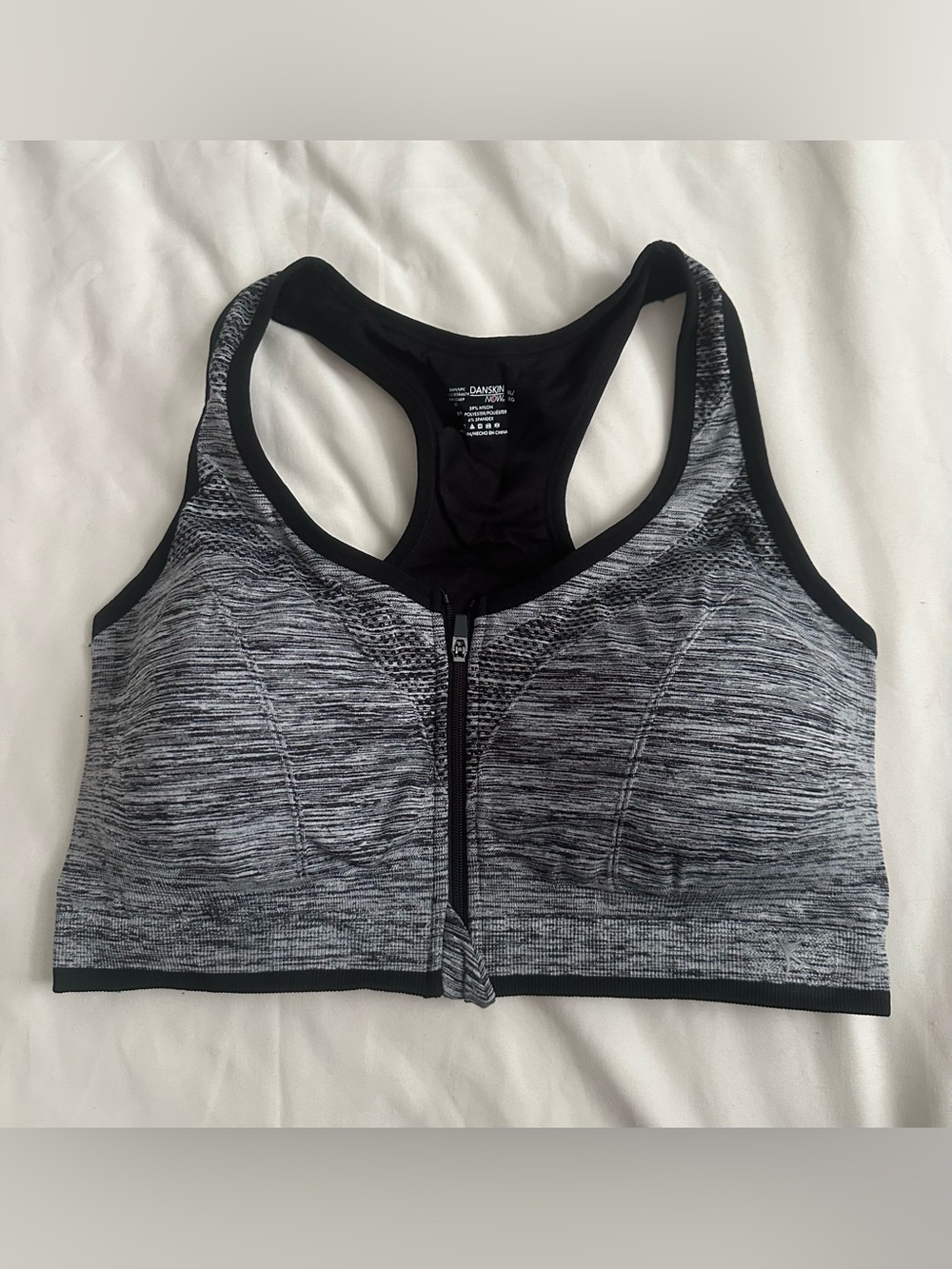 Danskin Heathered Black & Gray Front-Zip Racerback Sports Bra